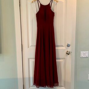 Azazie Floor Length Chiffon Formal Bridesmaid Dress Size A0 (Burgandy)